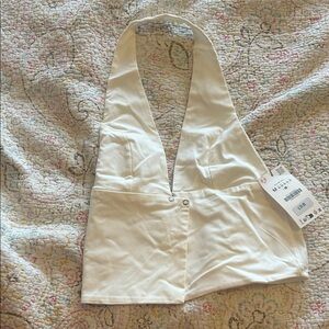 Ivory Halter Deep V Crop Top